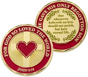 god loves you coin, for god so loved the world that he gave his only begotten son, john 3:16 gift. gold plated christian challenge coin. collectible. eternal life, heavenly father’s heart token.