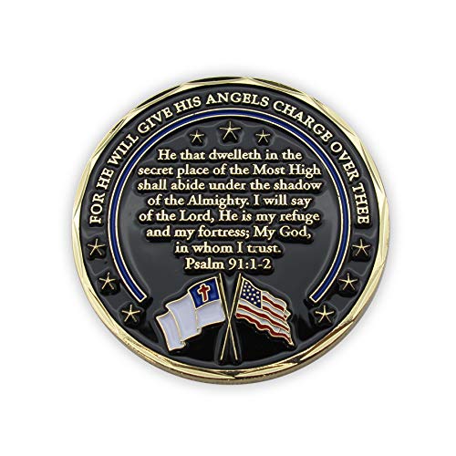 Law Enforcement Police Coin, Thin Blue Line Challenge Coin, Pocket Token of Appreciation and Protection. Gold-Color Plated Challenge Coin