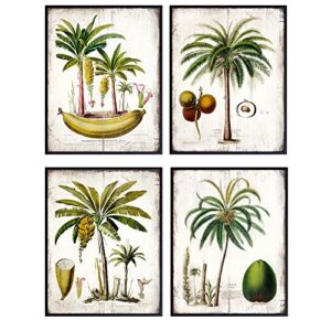 palm tree decor - tropical wall decor for kitchen, dining room, living room - beach house wall decor - vintage rustic boho home decoration or gift for women, men - 8x10 picture sign print set