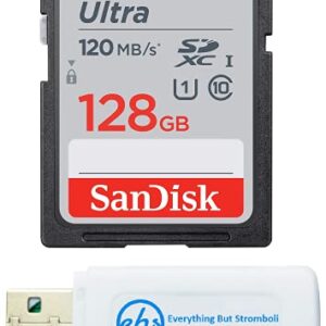 SanDisk SDXC Ultra 128GB Memory Card for Camera Panasonic Lumix Works with G7, GX85, GX80, GX7 Mark II, DC-G100, DC-G110 (SDSDUN4-128G-GN6IN) Bundle with (1) Everything But Stromboli SD Card Reader