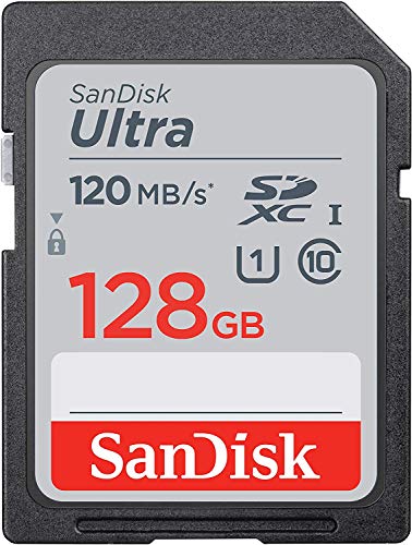 SanDisk SDXC Ultra 128GB Memory Card for Camera Panasonic Lumix Works with G7, GX85, GX80, GX7 Mark II, DC-G100, DC-G110 (SDSDUN4-128G-GN6IN) Bundle with (1) Everything But Stromboli SD Card Reader