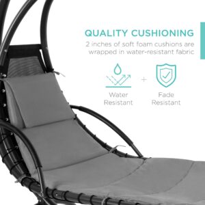Best Choice Products Outdoor Hanging Curved Steel Chaise Lounge Chair Swing w/Built-in Pillow and Removable Canopy - Charcoal Gray
