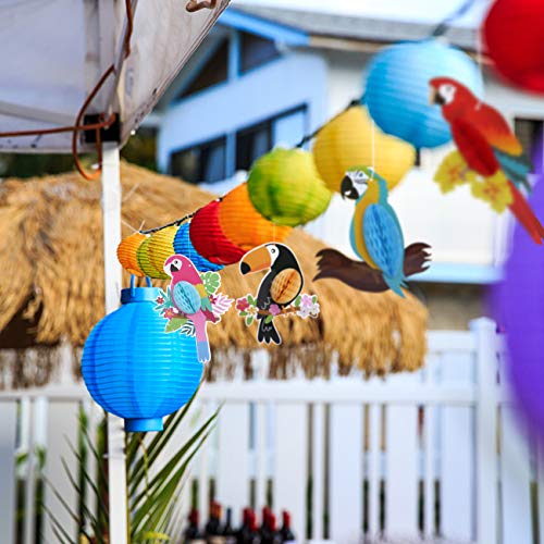 KESOTE 6 Pieces Hawaiian Tropical Parrot Bird Honeycomb Hanging Party Decorations, Summer Tiki Bar Party Decor, Rainforest Decorations Garden Yard Room Decor