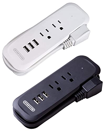 Small Power Strip with USB - NTONPOWER 2 Outlets 3 USB Portable Desktop Charging Station with 15 inches Wrapped Short Extension Cord, Compact Travel Power Strip for for Hotel, Cruise, Home and Office