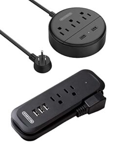 ntonpower travel power strip with usb bundle, 3 outlet flat plug power strip and 2 outlet small power strip extension cord, compact charging station for cruise ship, nightstand, home and office, black
