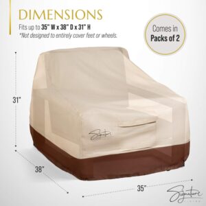 Signature Living Set of 2 Outdoor Waterproof Patio Chair Covers, Durable 600D UV-Coated Polyester Outdoor Chair Covers for All-Weather Protection (Tan, Medium 35 Inch)