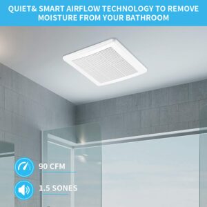 Tech Drive Very-Quiet Bathroom Ventilation and Exhaust Fan 90 CFM 1.5 Sone, Ceiling Mounted Fan,White Plastic Grille