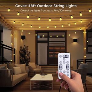 Govee Outdoor String Lights, 48ft IP65 Waterproof Shatterproof Christmas Lights with 15 Dimmable Warm Yellow LED Bulbs, Remote Control Holiday Lights for Balcony, Backyard, Party