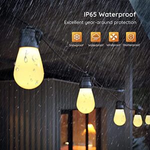 Govee Outdoor String Lights, 48ft IP65 Waterproof Shatterproof Christmas Lights with 15 Dimmable Warm Yellow LED Bulbs, Remote Control Holiday Lights for Balcony, Backyard, Party