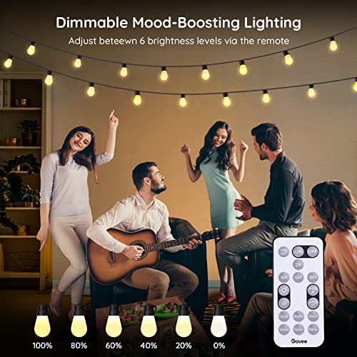 Govee Outdoor String Lights, 48ft IP65 Waterproof Shatterproof Christmas Lights with 15 Dimmable Warm Yellow LED Bulbs, Remote Control Holiday Lights for Balcony, Backyard, Party