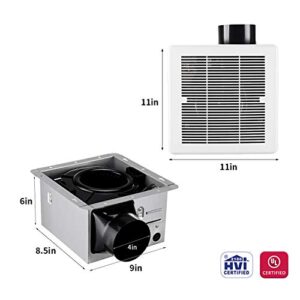 Tech Drive Bathroom fan 110 CFM, 1.2Sone No Attic access Needed Installation,Very Quiet Bath Ventilation and Exhaust Fan, Ceiling Mounted Fan,White Plastic Grille