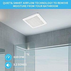 Tech Drive Bathroom fan 110 CFM, 1.2Sone No Attic access Needed Installation,Very Quiet Bath Ventilation and Exhaust Fan, Ceiling Mounted Fan,White Plastic Grille