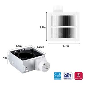 Tech Drive Bathroom fan 50 CFM, 1.0Sone DC Motor with No Attic access Needed Installation,Very Quiet Ventilation and Exhaust Fan, Ceiling Mounted Fan, White