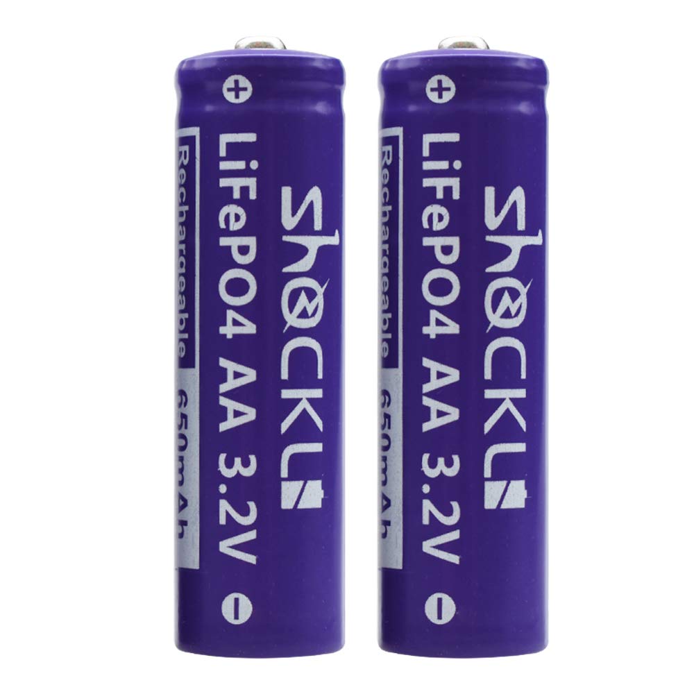 funkawa (2- Pack) Shockli AA 3.2 Volts LiFePo4 650mAh Rechargeable Battery, Lithium Iron Phosphate 3.2V Solar Batteries - Ideal for Solar Garden Light