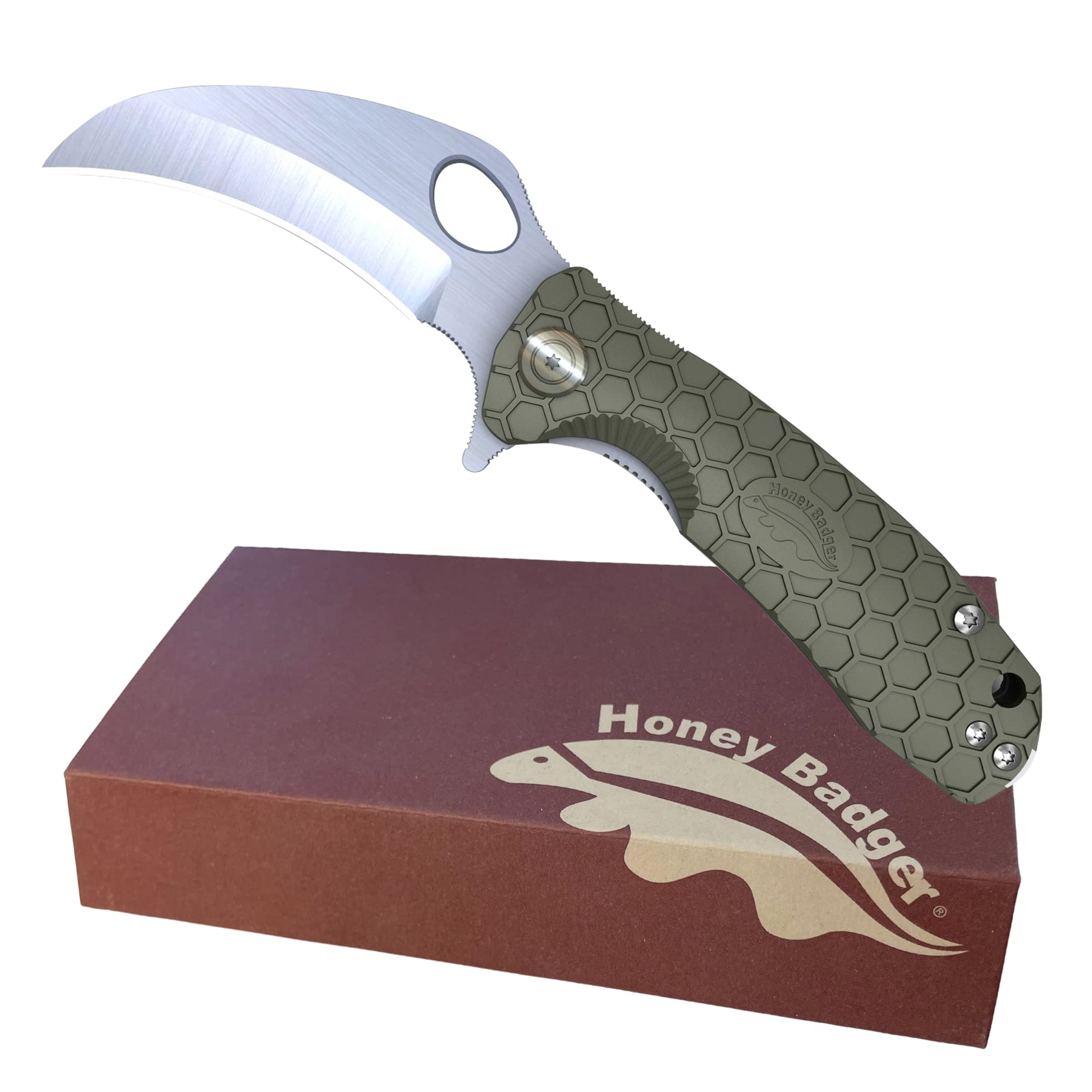 Western Active HB1123 Honey Badger Pocket Knife Folding Flipper EDC Deep Pocket Carry for Outdoor Tactical Knife Survival Camping Medium Green Claw Smooth 8Cr13Mov