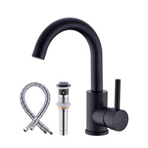 anpean single handle bathroom sink faucet 1-hole with pop-up drain and water supply lines, matte black