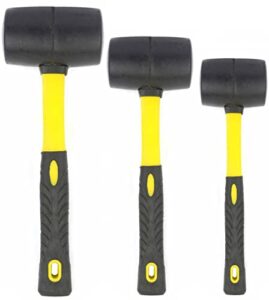 benchmark - rubber mallet set - 3 sizes (8 oz, 16 oz, 32 oz) - durable low recoil rubber mallet heads with sure grip fiberglass and rubber handles
