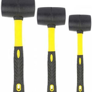 Benchmark - Rubber Mallet Set - 3 Sizes (8 oz, 16 oz, 32 oz) - Durable Low Recoil Rubber Mallet Heads with Sure Grip Fiberglass and Rubber Handles