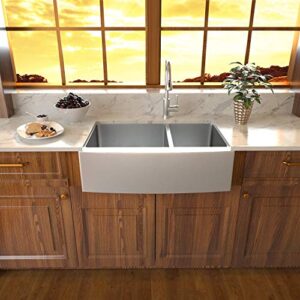 33 Double Farmhouse Sink - Sarlai 33 Inch Kitchen Sink Double Bowl 60/40 Stainless Steel 16 Gauge Round Corner Farm Kitchen Sink