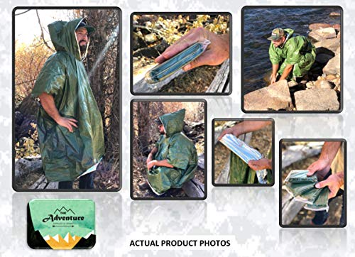 Emergency Blanket & Rain Poncho - 4 Pack, Mylar Thermal Survival Gear for Heat Retention - Lightweight - Army Green - Adventure Supply Co.