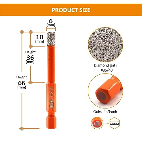 BGTEC Dry Diamond Drill Bits 2pcs 1/4" with Quick Change Hex Shank for Granite Porcelain Tile Ceramic Marble