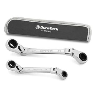 duratech 4-in-1 flex-head reversible ratcheting box wrench set, sae, 2-piece, 5/16'' to 3/4'', 12 point, cr-v, with rolling pouch