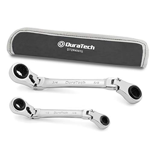 DURATECH 4-in-1 Flex-Head Reversible Ratcheting Box Wrench Set, SAE, 2-Piece, 5/16'' to 3/4'', 12 Point, CR-V, with Rolling Pouch