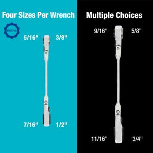 DURATECH 4-in-1 Flex-Head Reversible Ratcheting Box Wrench Set, SAE, 2-Piece, 5/16'' to 3/4'', 12 Point, CR-V, with Rolling Pouch