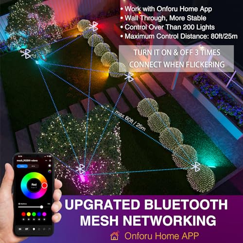 Onforu LED Flood Light Outdoor 200W Equiv 1500LM, RGBW Stage Lights Bluetooth APP Control, 16 Million Colors 22 Modes Color Changing Uplights for Christmas Events, Music Sync, Timing, IP66 Spotlights