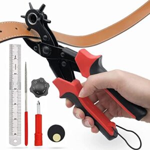 leather hole punch,belt hole puncher for leather, revolving punch plier kit,leather punch plier for leather, belts, watches, handbags, leather punch tool for belts diameter : 4.5/4 /3.5/3/2.5/2mm.