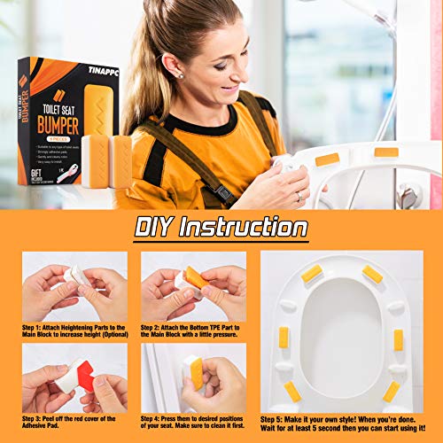 6pcs – Toilet Seat Bumper with Height Adjusters and Toilet Lifter Handle Families, Hotels, Hospitals, School – Quality ABS with Waterproof Adhesive Universal – Light Orange Color