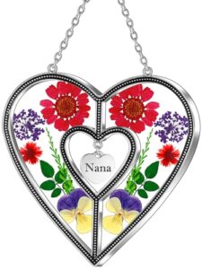 ky&bosam heart sun catcher-stained glass panles nana suncatchers hangings for windows wind chime ornament nana gifts - gifts for nana mother`s day birthday christmas