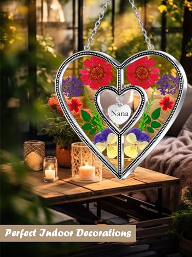 KY&BOSAM Heart Sun Catcher-Stained Glass Panles Nana Suncatchers Hangings for Windows Wind Chime Ornament Nana Gifts - Gifts for Nana Mother`s Day Birthday Christmas