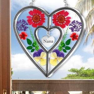 KY&BOSAM Heart Sun Catcher-Stained Glass Panles Nana Suncatchers Hangings for Windows Wind Chime Ornament Nana Gifts - Gifts for Nana Mother`s Day Birthday Christmas