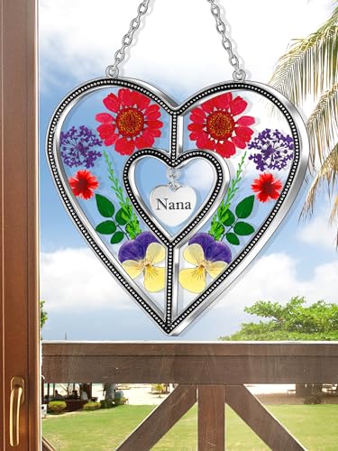 KY&BOSAM Heart Sun Catcher-Stained Glass Panles Nana Suncatchers Hangings for Windows Wind Chime Ornament Nana Gifts - Gifts for Nana Mother`s Day Birthday Christmas