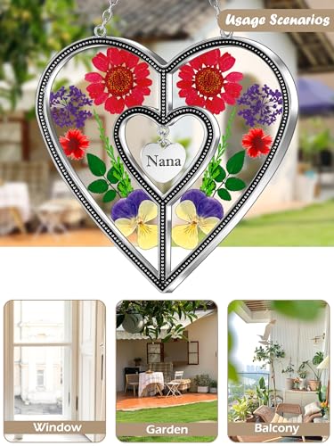 KY&BOSAM Heart Sun Catcher-Stained Glass Panles Nana Suncatchers Hangings for Windows Wind Chime Ornament Nana Gifts - Gifts for Nana Mother`s Day Birthday Christmas