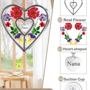 KY&BOSAM Heart Sun Catcher-Stained Glass Panles Nana Suncatchers Hangings for Windows Wind Chime Ornament Nana Gifts - Gifts for Nana Mother`s Day Birthday Christmas