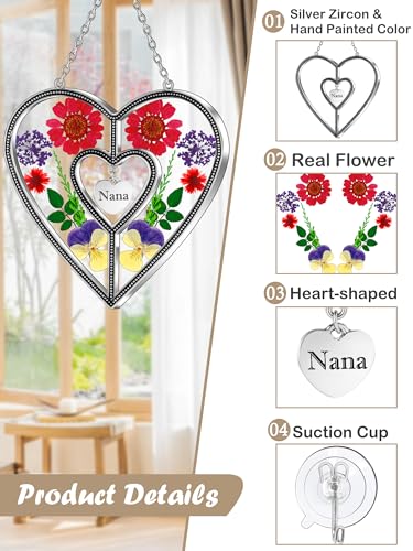 KY&BOSAM Heart Sun Catcher-Stained Glass Panles Nana Suncatchers Hangings for Windows Wind Chime Ornament Nana Gifts - Gifts for Nana Mother`s Day Birthday Christmas