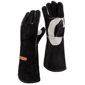 yeswelder leather forge mig welding gloves, heat fire resistant welders gloves, black, also perfect for grill/bbq/wood stove/oven/fireplace/cutting