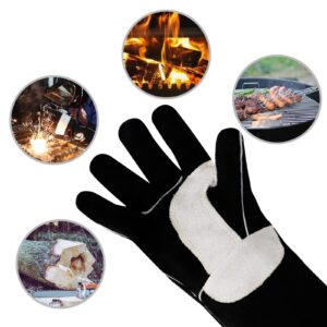 YESWELDER Leather Forge MIG Welding Gloves, Heat Fire Resistant Welders Gloves, Black, also Perfect for Grill/BBQ/Wood Stove/Oven/Fireplace/Cutting