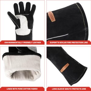 YESWELDER Leather Forge MIG Welding Gloves, Heat Fire Resistant Welders Gloves, Black, also Perfect for Grill/BBQ/Wood Stove/Oven/Fireplace/Cutting