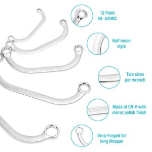 DURATECH Half Moon Box Wrench Set, Metric, 5-Piece, 8mm to 22mm, 12 Point, CR-V Steel, with EVA Foam Tool Organizer