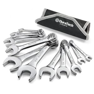 duratech stubby combination wrench set, sae, 11-piece, 3/8'' to 1'', 12-point, cr-v steel, with rolling pouch