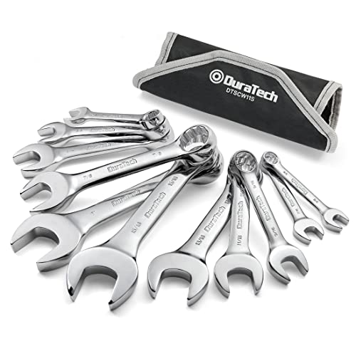 DURATECH Stubby Combination Wrench Set, SAE, 11-piece, 3/8'' to 1'', 12-Point, CR-V Steel, with Rolling Pouch