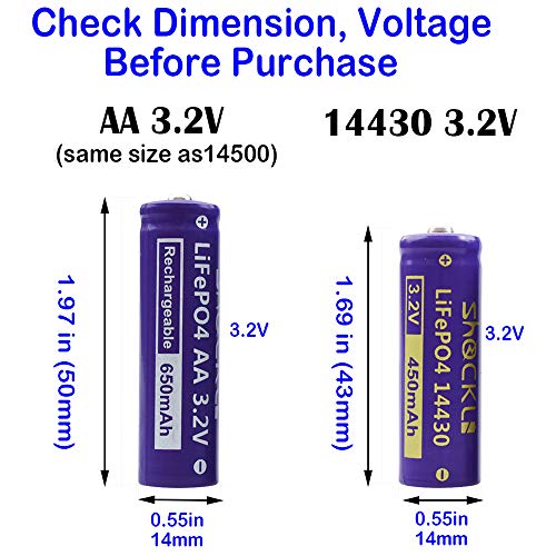 (3- Pack) Shockli AA 3.2 Volts LiFePo4 650mAh Rechargeable Battery, Lithium Iron Phosphate 3.2V Solar Batteries - Ideal for Solar Garden Light