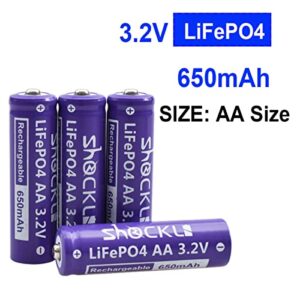 (3- Pack) Shockli AA 3.2 Volts LiFePo4 650mAh Rechargeable Battery, Lithium Iron Phosphate 3.2V Solar Batteries - Ideal for Solar Garden Light