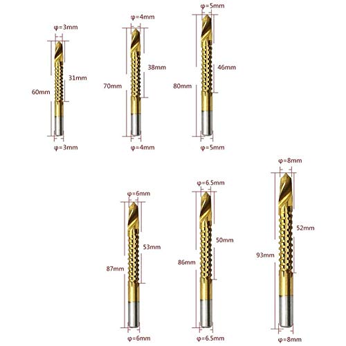 Yiying Serrated Drill Bit Set, 6pcs Twist Drill Household Metal Punch Woodworking Reaming Slot Multifunctional Hand Drill 3mm-8mm