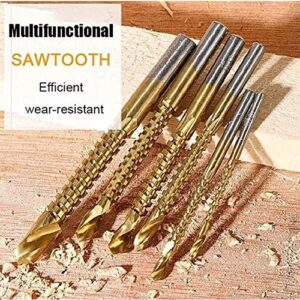 Yiying Serrated Drill Bit Set, 6pcs Twist Drill Household Metal Punch Woodworking Reaming Slot Multifunctional Hand Drill 3mm-8mm