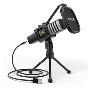 tonor usb microphone, cardioid condenser mic with tripod stand, pop filter, shock mount, compatible with windows, macos, linux, ideal for gaming, streaming, podcasting, youtube, voice over, twitch