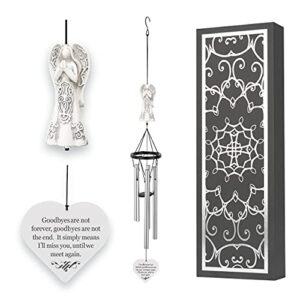 memorial wind chimes with celtic angel & heart - goodbyes are not forever - sympathy gift for loss of a loved one